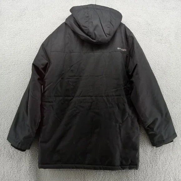 Spyder Coat Mens Medium Black Parka Hooded Waterproof‎ Fleece Lined HydroWeb
